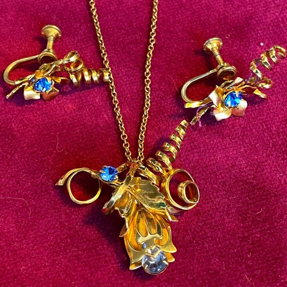 VINTAGE RAINBOW GOLD FILLED PENDANT AND EARRINGS SET - Picture 1 of 12